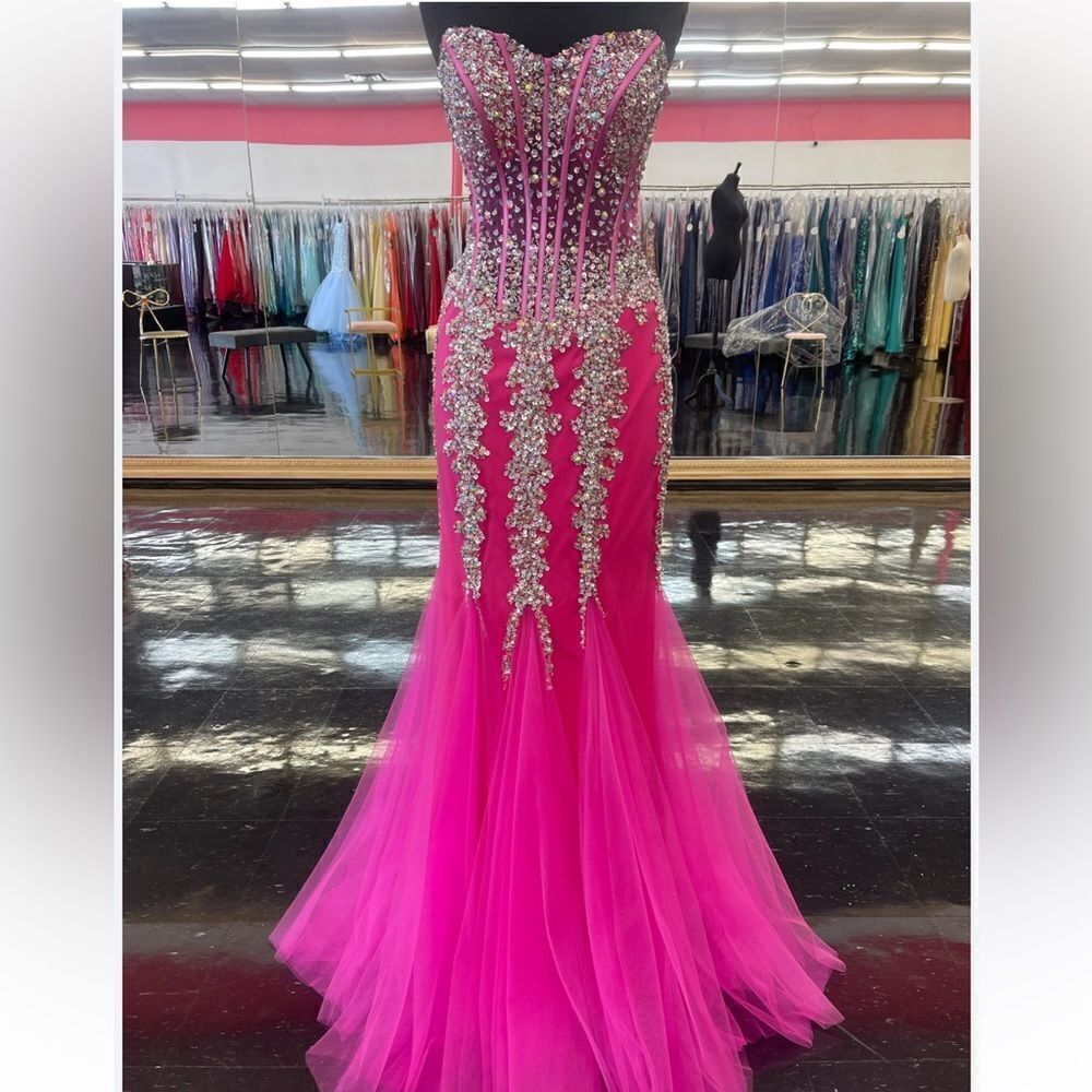 JOVANI PROM 5908 Hot Pink Embellished Mermaid Dress